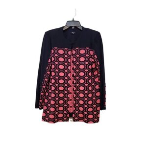 Misook Pink Navy Dot Cardigan Sweater Women's‎ Size Medium Petite